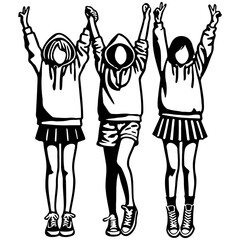 Girl Friends Sketch Drawing.