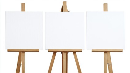 Three blank canvases on easels
