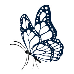 Navy Blue Butterfly Silhouette - Elegant Monarch Insect Clipart for Crafts

