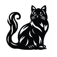 Black Cat Silhouette - Cute Sitting Kitty Clipart for Cricut & Halloween Crafts

