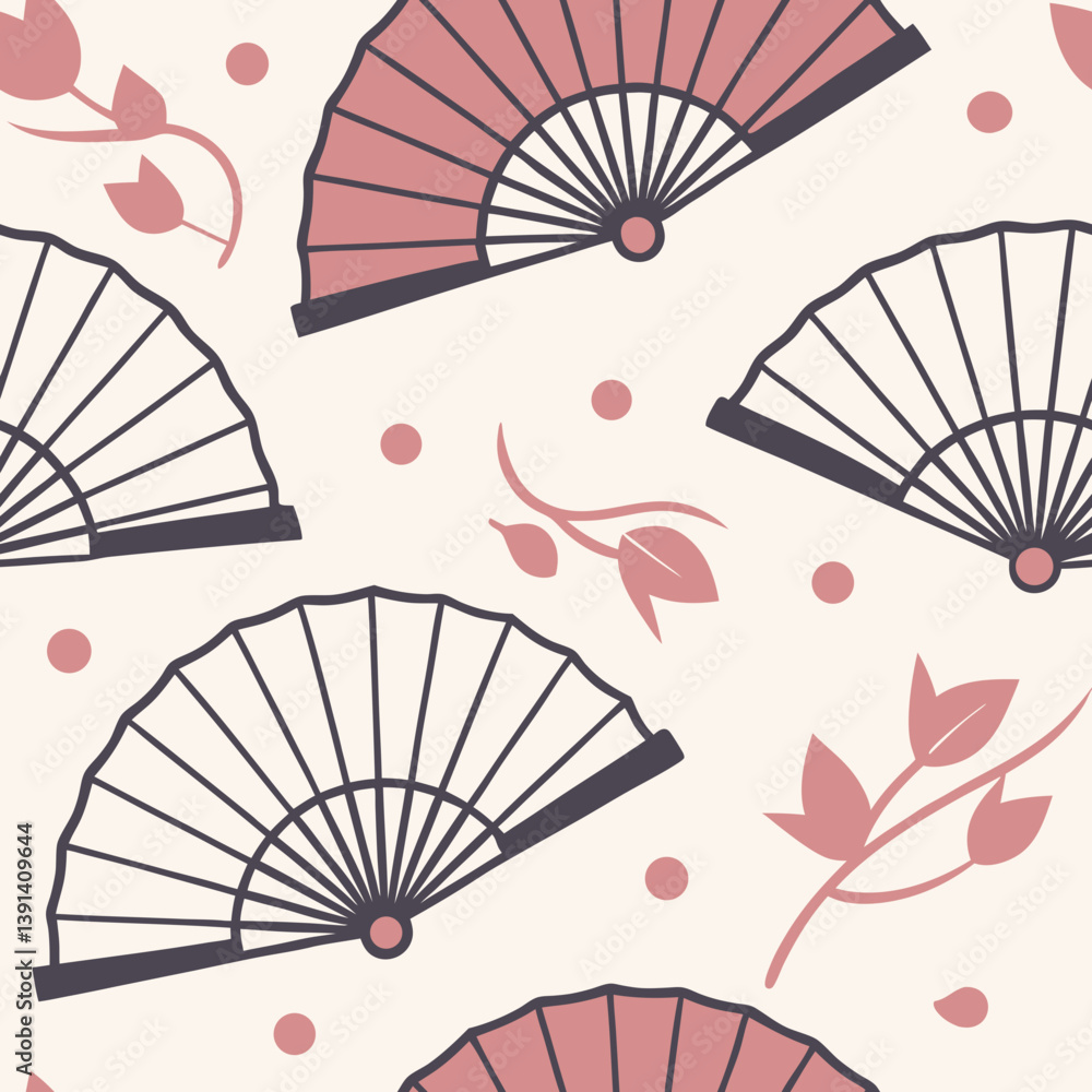 Poster elegant fan vector seamless patterns in soft colors against a light background
