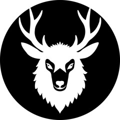 Bold monochrome stag emblem showcasing intricate antler design and captivating gaze
