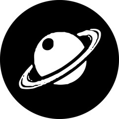 Stylized planetary representation with orbiting ring system against black backdrop © Rahma