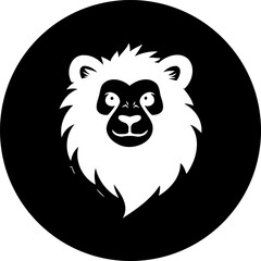 Stylized monochrome bear face illustration within a circular black background
