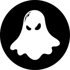 Minimalist spectral apparition illustration within a stark circular frame design