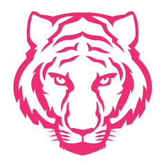 Fototapeta premium Pink Tiger Head - Fierce Feminine Animal, Wild Cat Face Clipart, Girl Power Jungle Tiger, Wildlife Logo Design