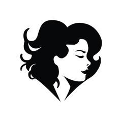 Heart Woman Face - Feminine Silhouette, Curly Hair Woman