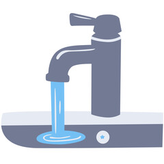 Simple illustration of a faucet with water flowing. Ideal for hygiene, sanitation, or clean water themes in educational, health, or environmental campaigns and awareness visuals.