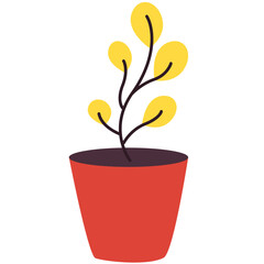 Simple flat vector illustration of a potted plant with yellow leaves in a red container. Perfect for decor, gardening themes, houseplant content, or educational and eco-friendly design projects.