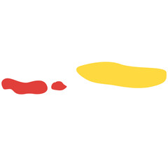 Flat vector illustration of a white plate with leftover food traces in red and yellow. Ideal for educational visuals, hygiene posters, dishwashing concepts, or kitchen-related graphic design elements.