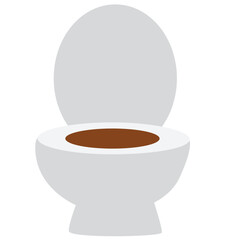 Flat cartoon illustration of a white toilet with brown content inside. Ideal for hygiene education, bathroom signage, potty training visuals, sanitation awareness, or home interior-related graphics.