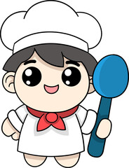 Cute Cartoon Chef Mascot Holding Spoon Illustration