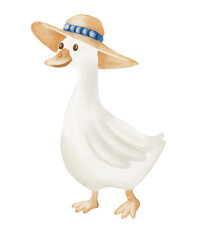 Geese pattern design with charming watercolor geese wearing hats for textile and wrapping purposes