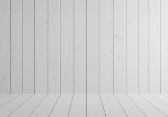 Naklejka premium A minimalist backdrop featuring a white painted wooden wall and floor surface with vertical planks