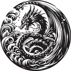 Fototapeta premium Illustration of a round dragon on a white background