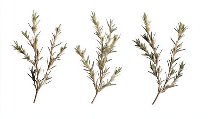 Three sprigs of fresh rosemary, isolated on white background