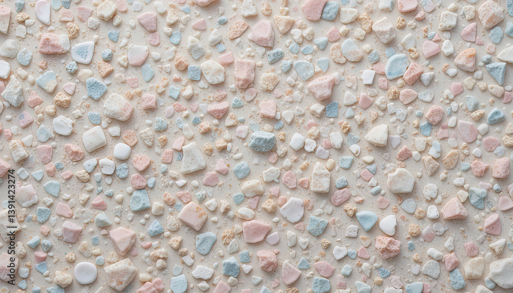 Poster the image showcases a close-up of a surface covered in colorful, irregular pebbles, creating a calmi