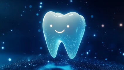 Smiling tooth, glowing, digital art