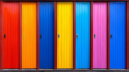 Colorful rainbow doors facade