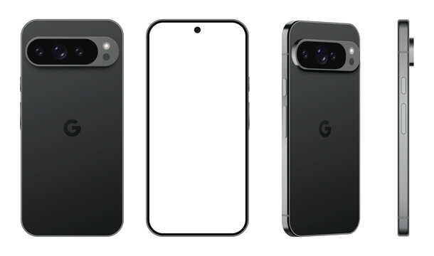 Google Pixel 9 Pro XL highlighting the triple camera. Realistic vector illustration.