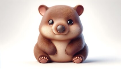 Fototapeta premium Cute 3D baby wombat with round body and shiny eyes isolated on white