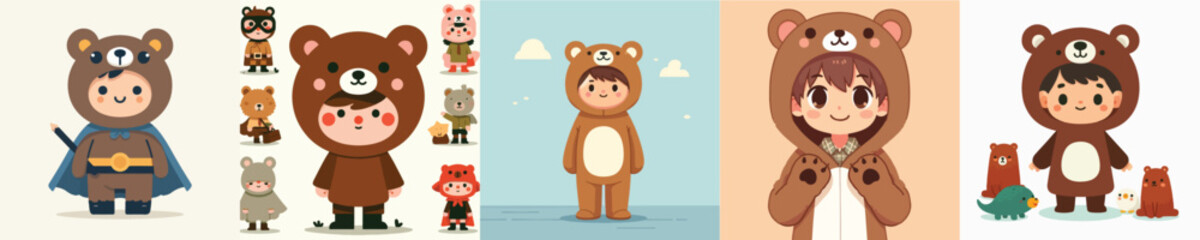 vector of little boy cosplaying bear