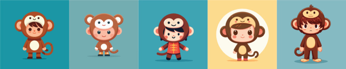 vector of boy wearing monkey costume