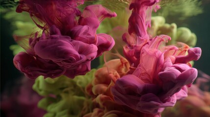 Fototapeta premium Colorful Swirling Ink in Water Creating Abstract Art with Vivid Pink and Green Hues