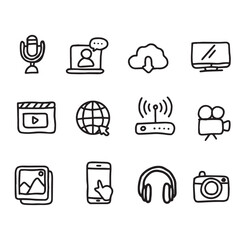 multimedia doodle icon set  vector illustration  graphic