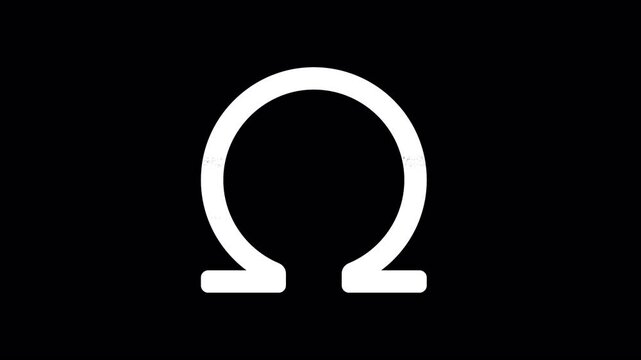 Icon omega is distorted. Glitch. Noise, chromatic aberration, geometric distortion. Transparent background, looped. In-Out looped. Alpha BW at the end