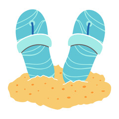 Y2k cartoon cute beach slippers, flip flops. Summer beach fun. Vector illustration