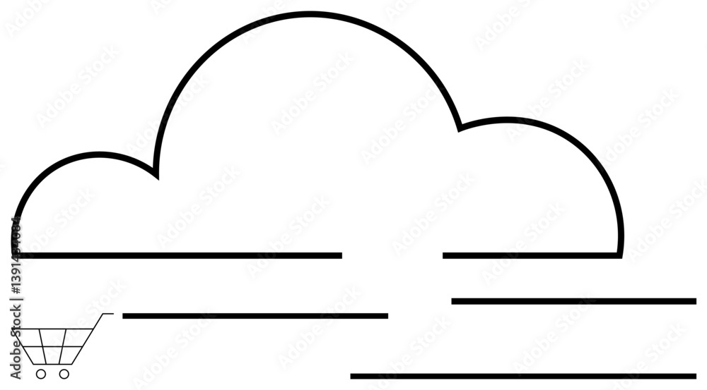 Poster cloud shape with horizontal lines suggesting data movement and shopping cart icon for e-commerce. id