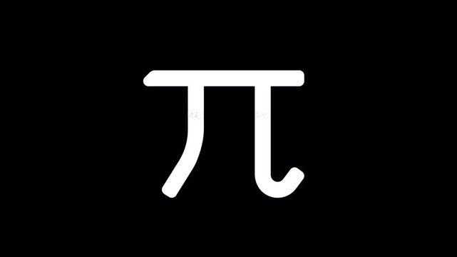 Icon pi is distorted. Glitch. Noise, chromatic aberration, geometric distortion. Transparent background, looped. In-Out looped. Alpha BW at the end