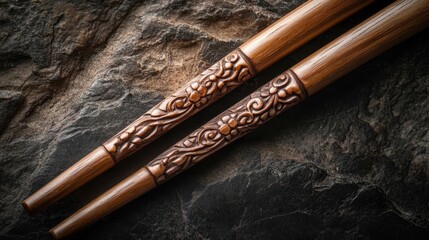 Fototapeta premium Elegant Wooden Chopsticks with Decorative Designs