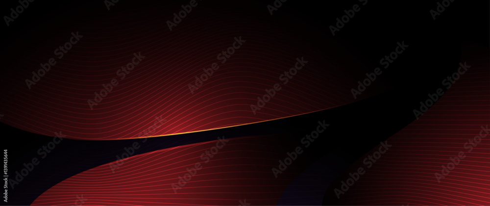 Poster Vector abstract dynamic geometric shape, wave flow line, light effect and texture on red gradient color for wallpaper, template banner. Illustration modern graphic design for futuristic background