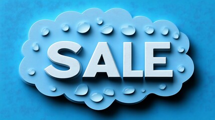 3D cloud sale sign with water drops.