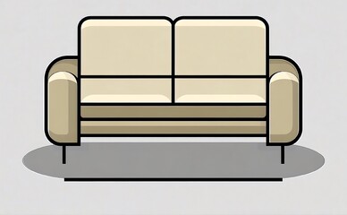 Illustration of a beige two seater sofa with black outlines isolated on a white background