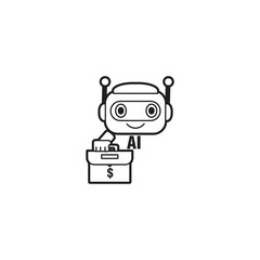 AI Financebot - AI robot holding a money case symbolizing artificial intelligence in finance, automation, fintech, and business technology. Ideal for modern finance and tech illustrations.