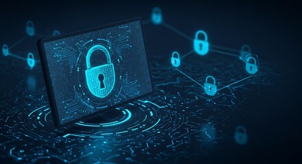 Cybersecurity Network Glowing Padlock Digital Safety. AI Generated