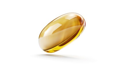 A fish oil pill is seen gracefully falling, isolated on a pristine white background, a remarkable creation brought about by generative AI. The distinct shape and smooth surface of the fish oil pill 