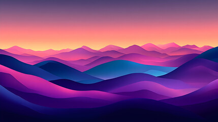 Vibrant sunset over a range of colorful hills and mountains.