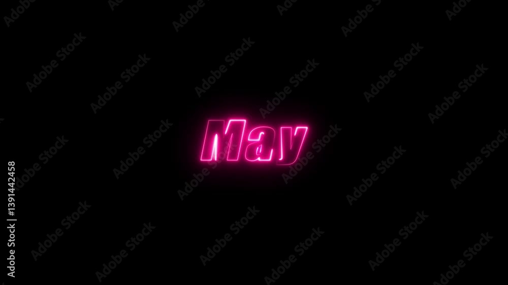 Poster may text animation on the black background. may text icon animation with neon glowing 4k video.
