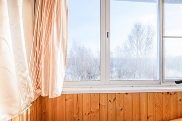 Obraz premium interior apartment room balcony overlooking the street, empty space without furniture