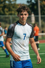 Fototapeta premium Young male football player on pitch