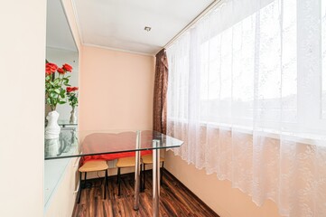 interior apartment room balcony overlooking the street, empty space without furniture
