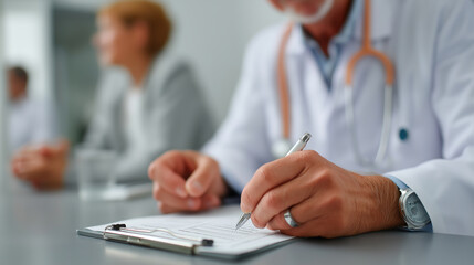 Doctor writing medical notes on clipboard