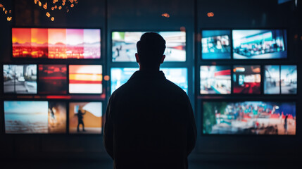 Man facing digital display wall