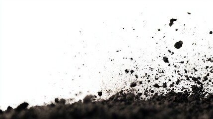 Obraz premium Scattered soil and flying dirt particles isolated on a clean white background