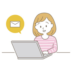 20～40代、在宅仕事をす女性のビジネスシーン、シンプルかわいい線タイプ（カジュアルな服装・メール）

