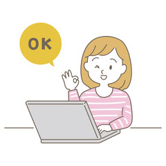 20～40代、在宅仕事をす女性のビジネスシーン、シンプルかわいい線タイプ（カジュアルな服装・OK）
